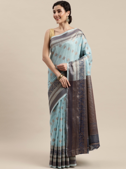 

Pisara Blue & Golden Silk Cotton Woven Design Kanjeevaram Saree