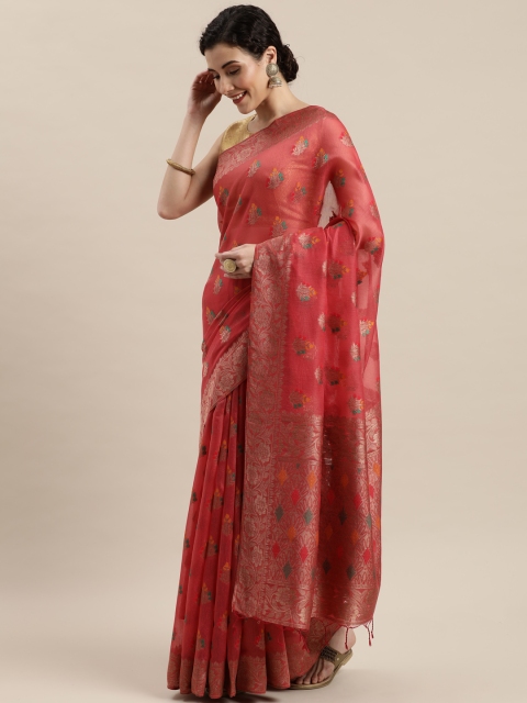 

Pisara Pink & Gold-Toned Silk Cotton Woven Design Kanjeevaram Saree