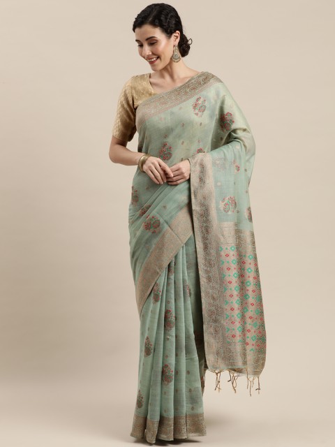 

Pisara Green Silk Cotton Woven Design Kanjeevaram Saree