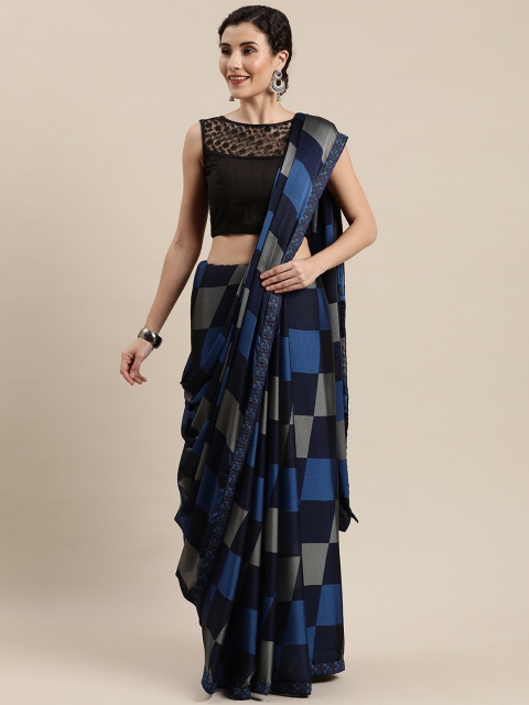 

Pisara Navy Blue Checked Poly Chiffon Saree
