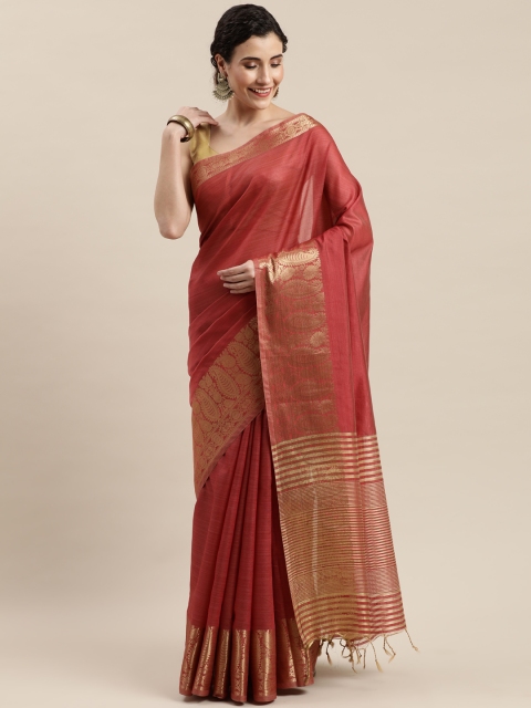 

Pisara Red Silk Cotton Solid Chanderi Saree