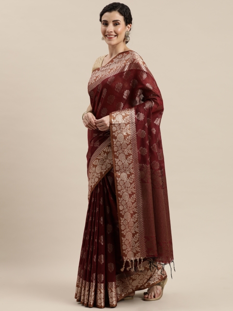 

Pisara Maroon & Golden Silk Cotton Woven Design Chanderi Saree