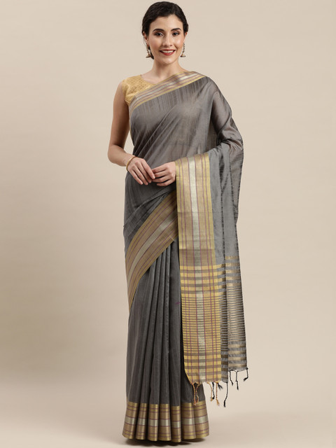 

Pisara Grey Silk Cotton Solid Chanderi Saree