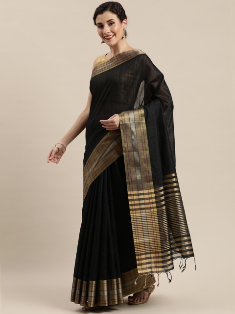 

Pisara Black Silk Cotton Solid Chanderi Saree