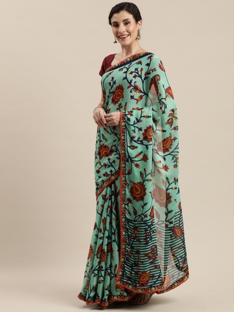 

Pisara Sea Green & Rust Orange Printed Saree