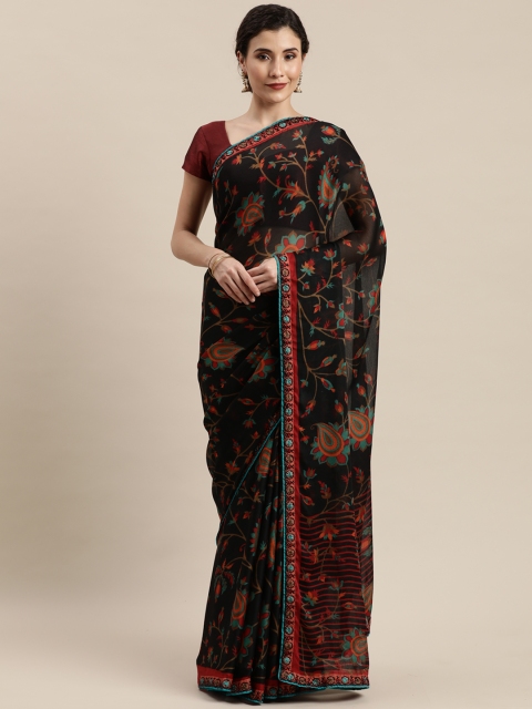 

Pisara Black & Orange Poly Chiffon Printed Saree with Thread Work