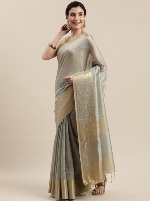 

Pisara Grey Silk Cotton Solid Chanderi Saree