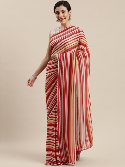 

Pisara Maroon & Off-White Pure Georgette Striped Saree