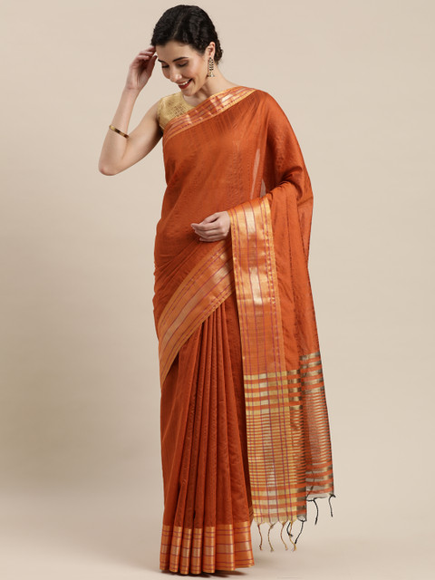 

Pisara Rust & Beige Silk Cotton Woven Design Chanderi Saree