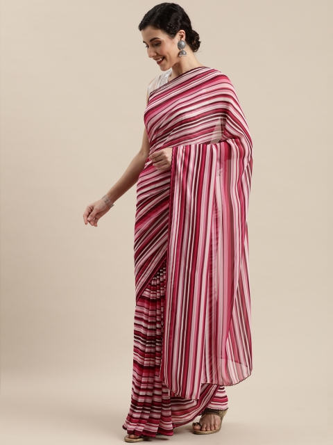 

Pisara Pink & White Pure Georgette Striped Saree