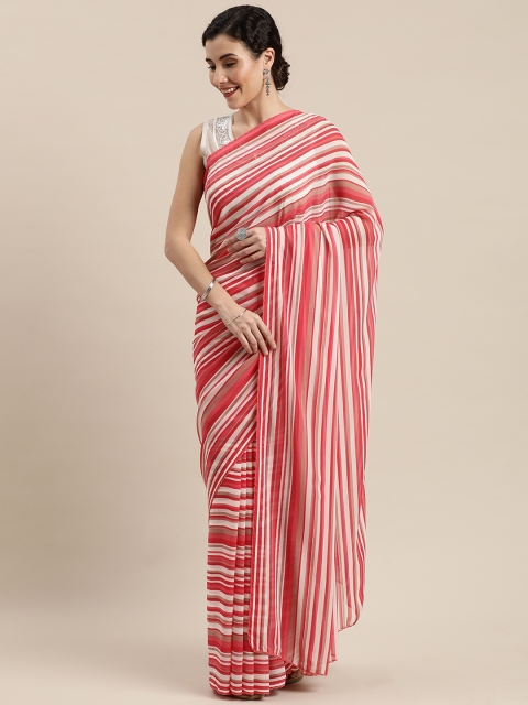 

Pisara Peach-Coloured Striped Pure Georgette Saree