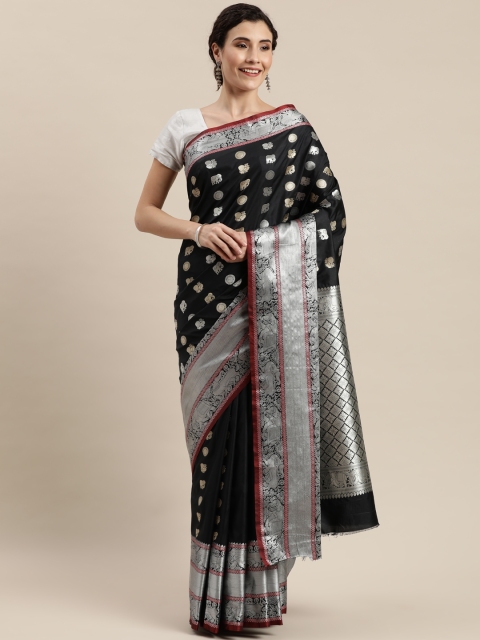 

Pisara Black & Silver-Coloured Silk Cotton Woven Design Banarasi Saree