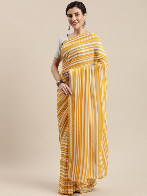 

Pisara Mustard Striped Pure Georgette Saree