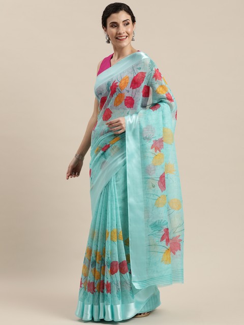 

Pisara Blue Floral Printed Linen Blend Saree