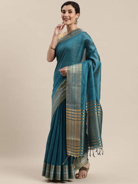 

Pisara Teal Blue Silk Cotton Solid Chanderi Saree