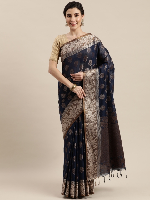 

Pisara Navy Blue & Golden Silk Cotton Woven Design Chanderi Saree