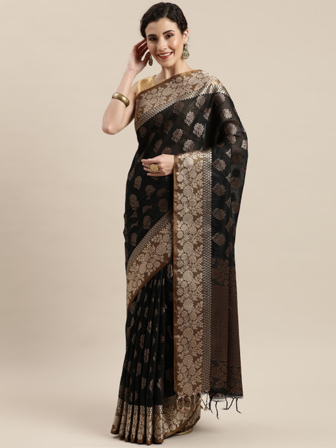 

Pisara Black & Golden Silk Cotton Woven Design Chanderi Saree