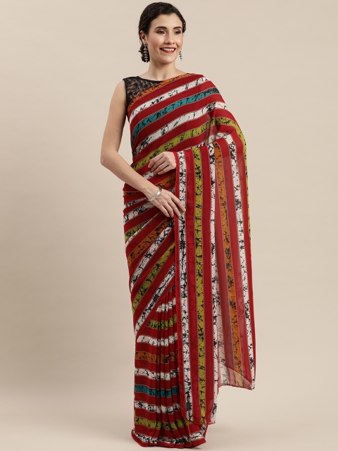 

Pisara Maroon & White Pure Georgette Striped Saree