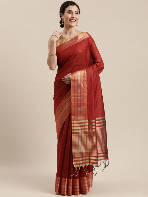 

Pisara Red Silk Cotton Solid Chanderi Saree