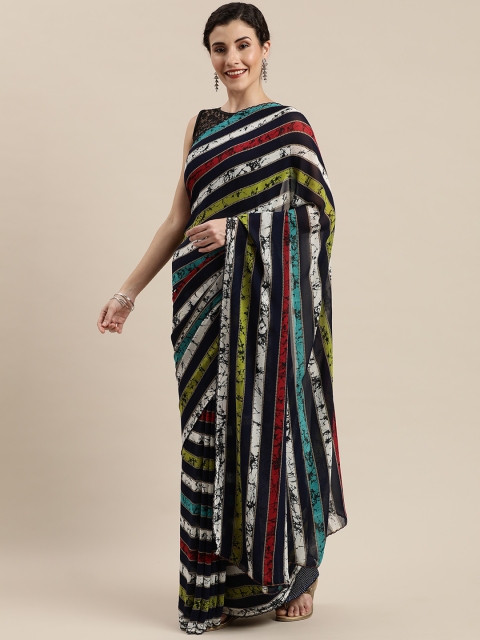 

Pisara Black & White Pure Georgette Striped Saree