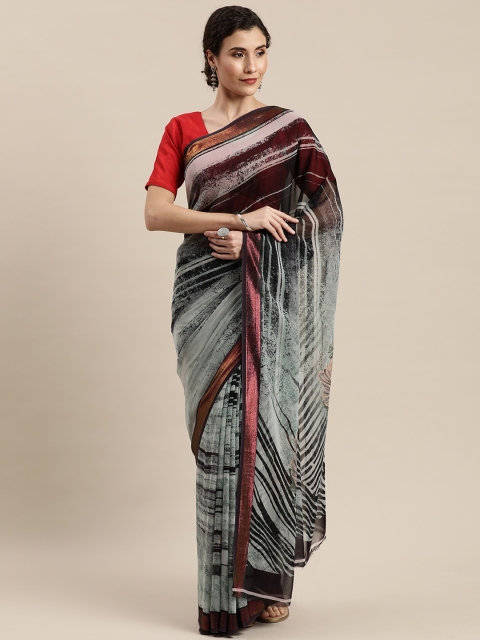 

Pisara Grey & Black Pure Georgette Striped Saree