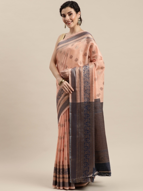 

Pisara Peach-Coloured & Golden Silk Cotton Woven Design Kanjeevaram Saree