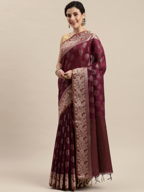 

Pisara Purple & Golden Silk Cotton Woven Design Chanderi Saree