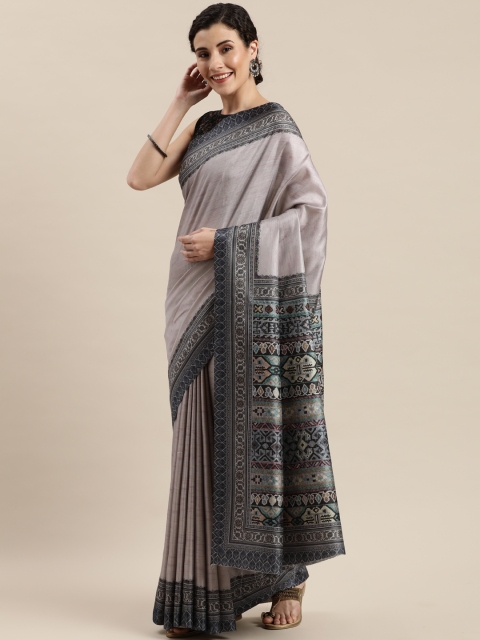 

Pisara Lavender & Grey Poly Silk Solid Saree