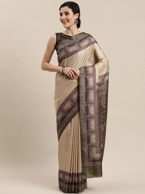 

Pisara Beige & Olive Green Poly Silk Solid Saree