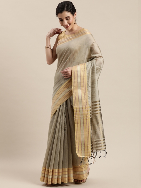 

Pisara Beige Silk Cotton Solid Chanderi Saree