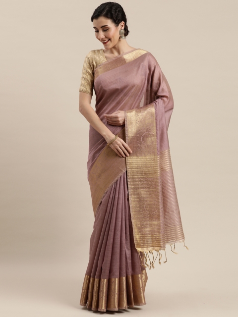 

Pisara Mauve & Golden Silk Cotton Solid Chanderi Saree