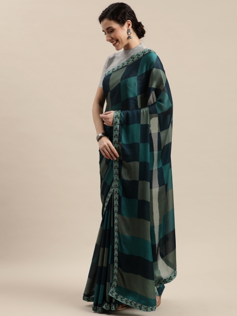 

Pisara Green Checked Poly Chiffon Saree
