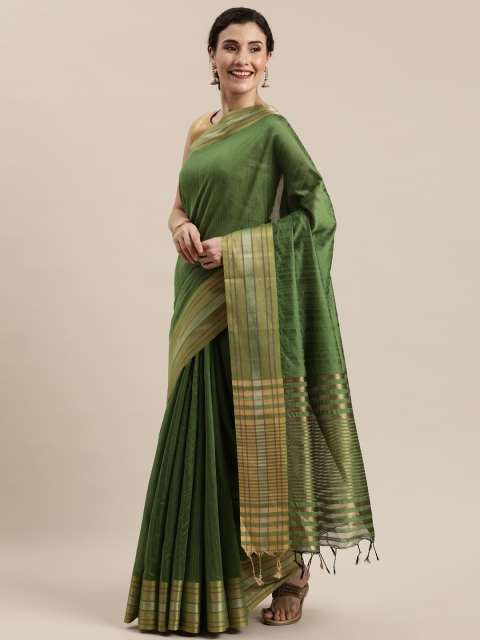 

Pisara Olive Green & Beige Silk Cotton Woven Design Chanderi Saree