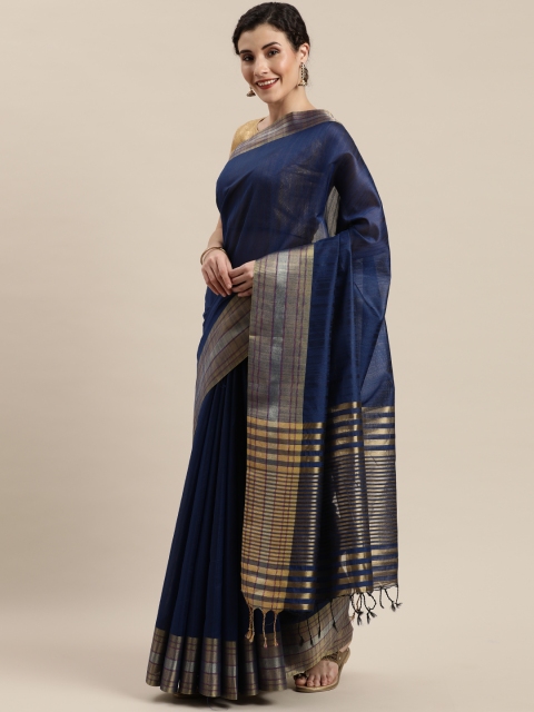 

Pisara Navy Blue Silk Cotton Solid Chanderi Saree