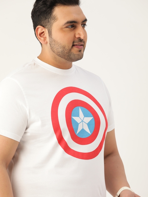 

Sztori Marvel Plus Size Men White Red Pure Cotton Captain America Print Pure Cotton T-shirt