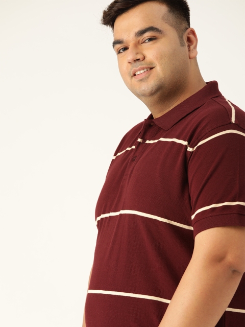 

Sztori Men Plus Size Maroon Pure Cotton Yarn Dyed Striped Polo Collar Pure Cotton T-shirt