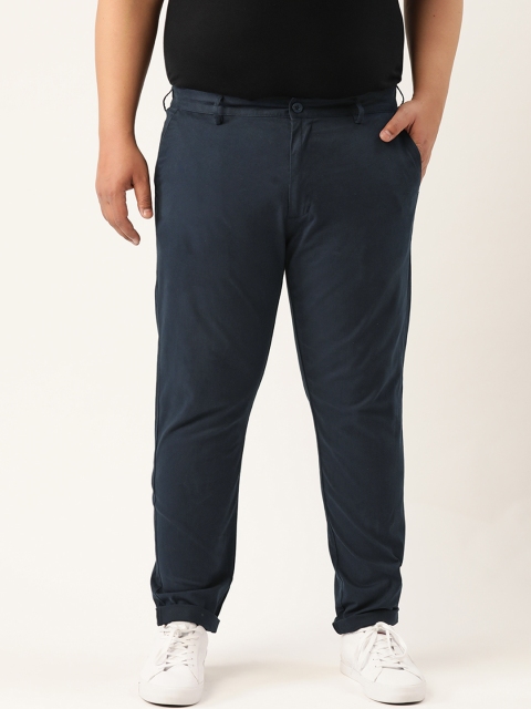 Sztori Men Plus Size Navy Blue Solid Trousers