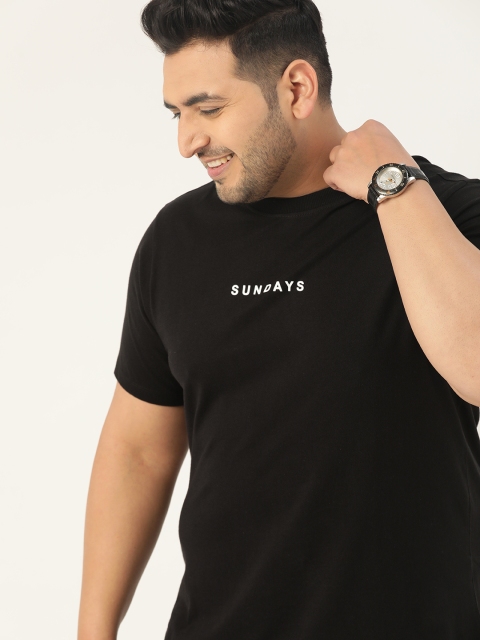 

Sztori Men Plus Size Black Solid Pure Cotton Round Neck T-shirt