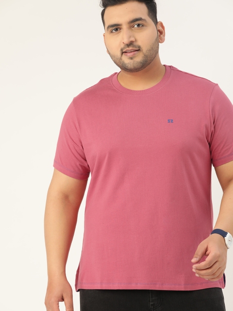 

Sztori Men Plus Size Pink Solid Pure Cotton Round Neck T-shirt
