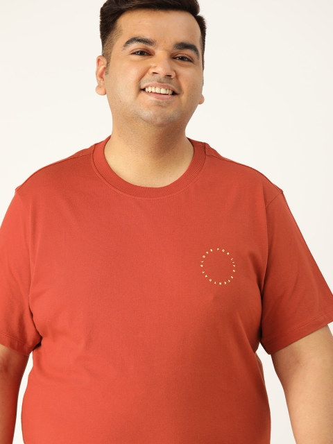 

Sztori Men Plus Size Rust Orange Pure Cotton Solid Round Neck T-Shirt