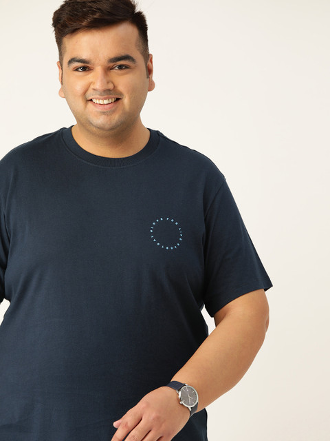 

Sztori Men Plus Size Navy Blue Pure Cotton Solid Round Neck T-shirt