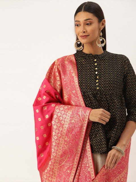 

VASTRANAND Pink & Gold-Coloured Woven Design Dupatta
