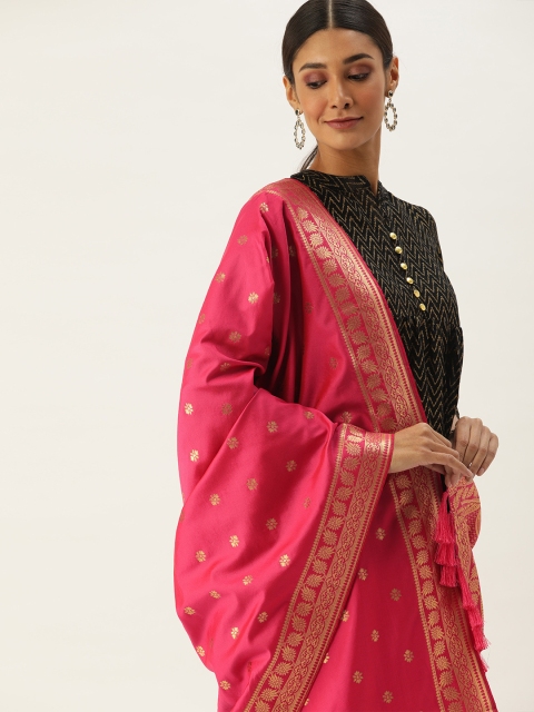 

VASTRANAND Pink & Gold-Coloured Woven Design Dupatta