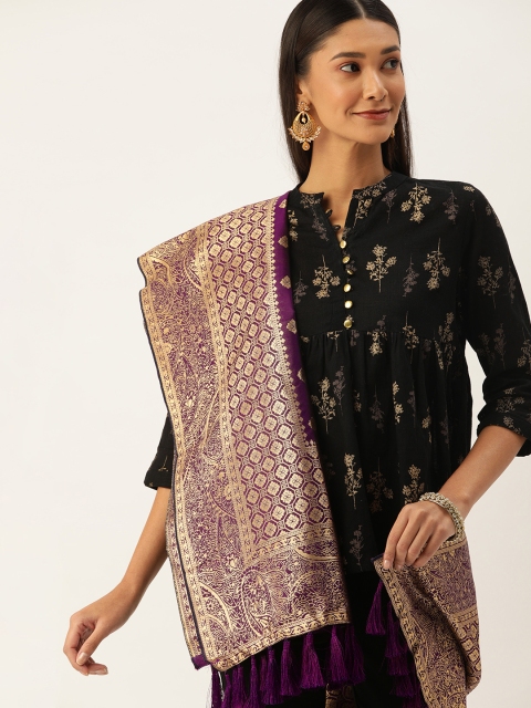 

VASTRANAND Purple & Golden Woven Design Dupatta