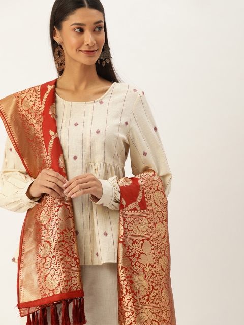 

VASTRANAND Red & Gold-Toned Woven Design Dupatta