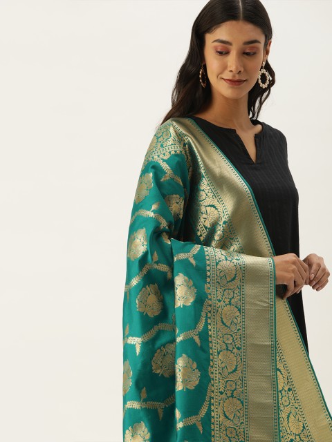 

VASTRANAND Teal Green & Gold-Toned Woven Design Dupatta