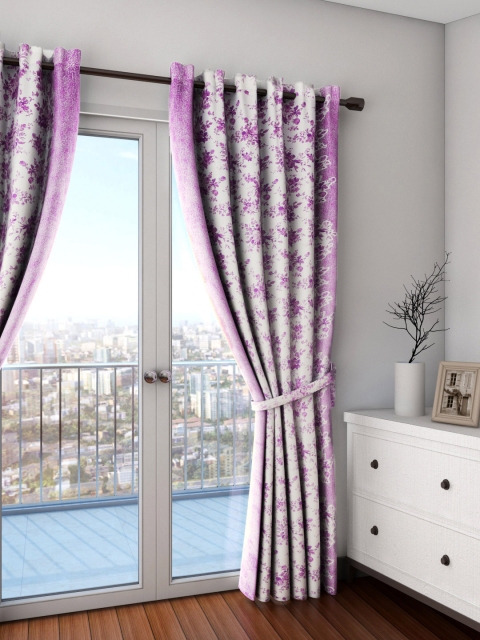 

SWAYAM Sigma White & Purple Single Printed Blackout Door Curtain