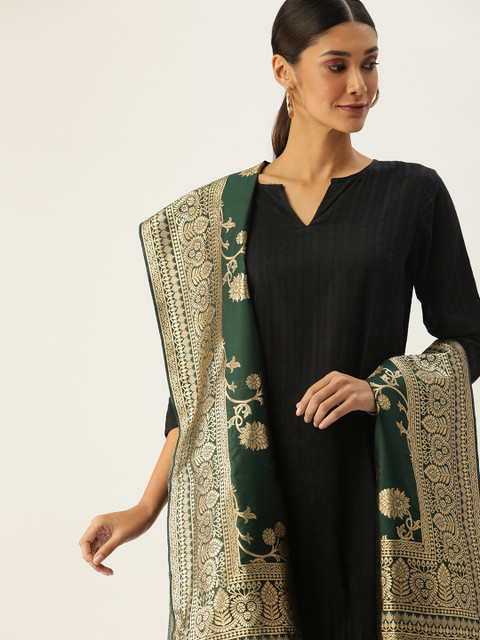 

VASTRANAND Green & Gold-Toned Woven Design Dupatta