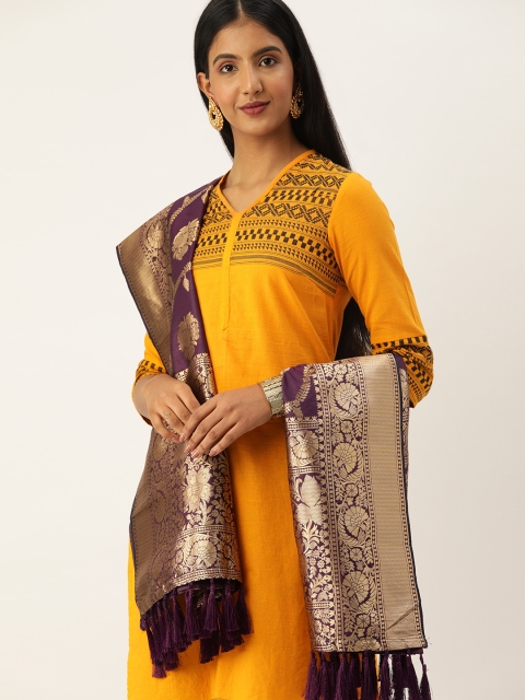 

VASTRANAND Purple & Gold-Toned Woven Design Dupatta