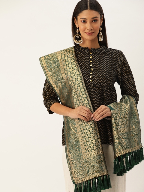 

VASTRANAND Green & Gold-Coloured Woven Design Dupatta